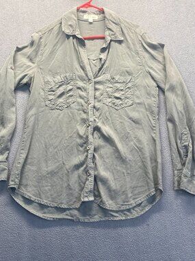 Anthropologie Cloth & Stone Tencel Utility Button Down Shirt Olive Size M